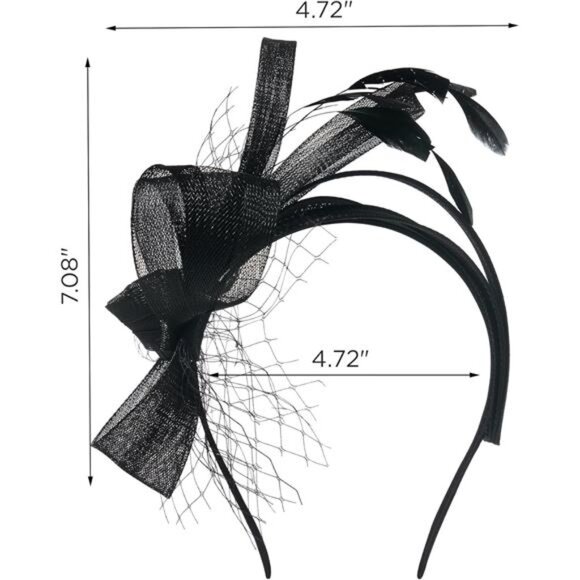 Fascinators Headband with Feather, Black